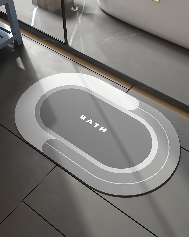 Bathroom mat designed for fast cleanup and drying, allowing simple wipe or rinse maintenance