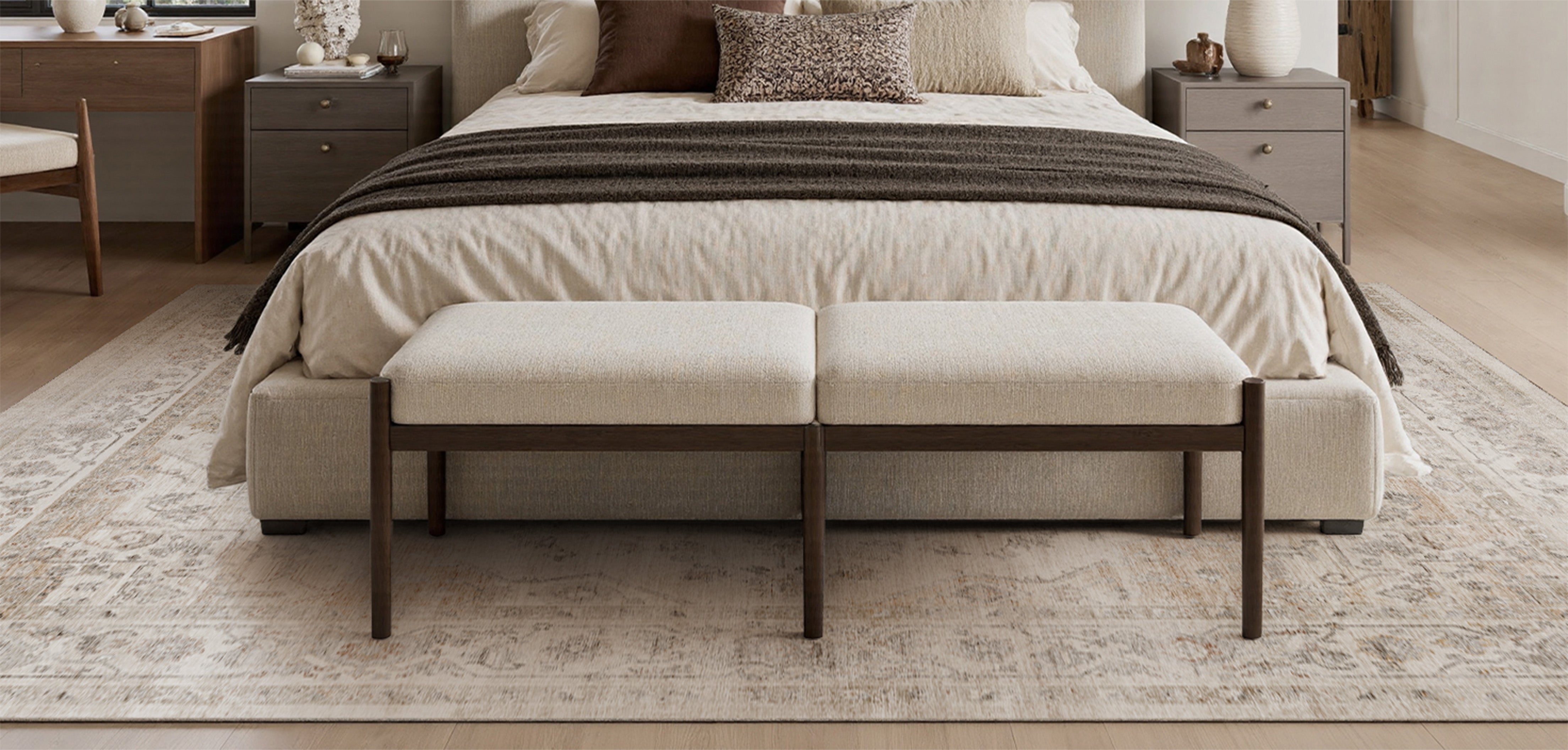 Bedroom transformed with a washable area rug, creating a warmer and more inviting home by MontVooRugs