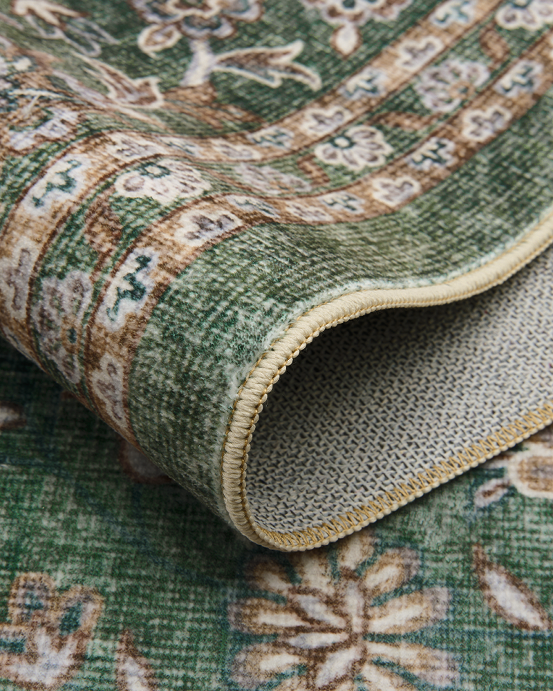 Boho area rug designed for practical everyday life and cleanup