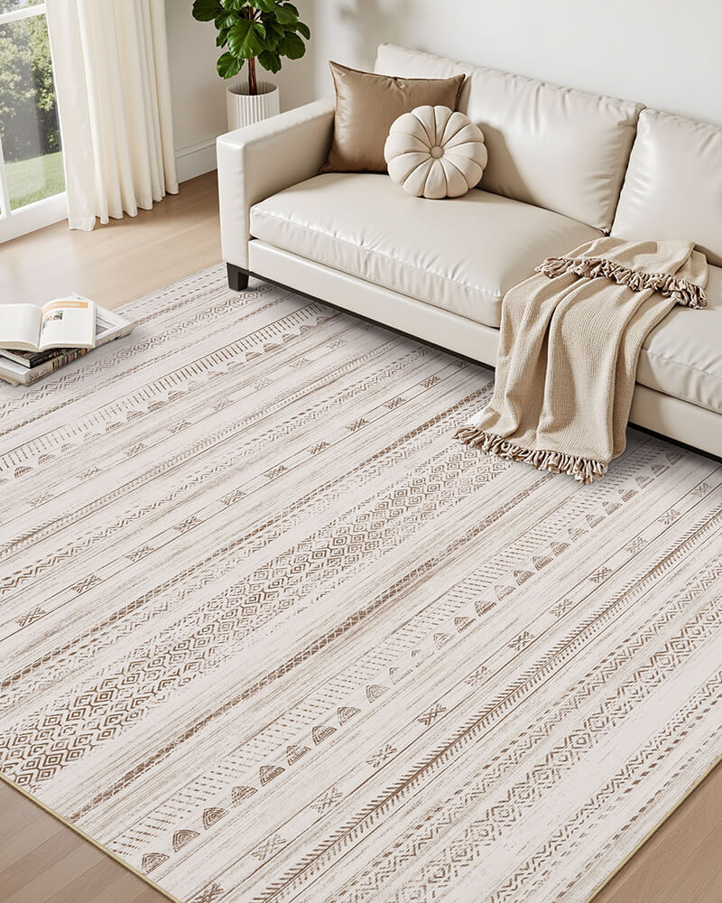 Modern area rug offering easy care performance for rooms with frequent use