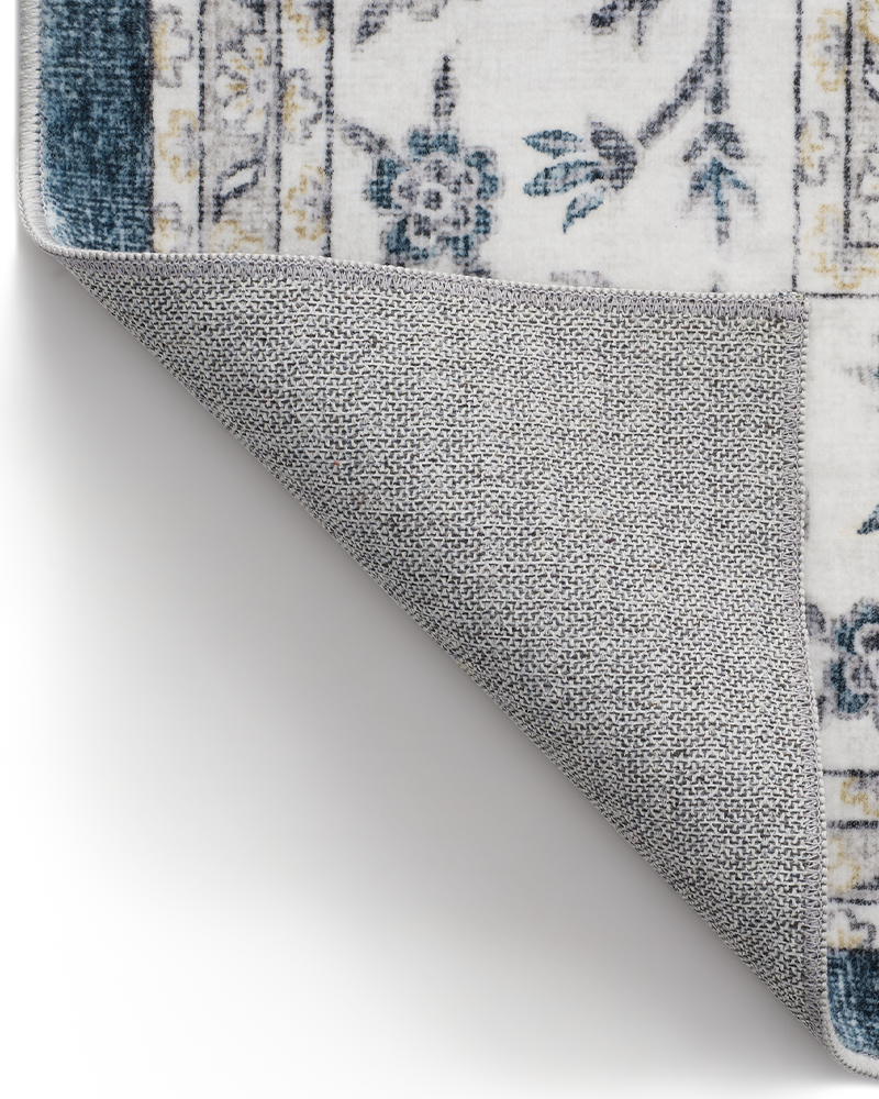Boho area rug with soft underfoot feel that is washable for busy homes