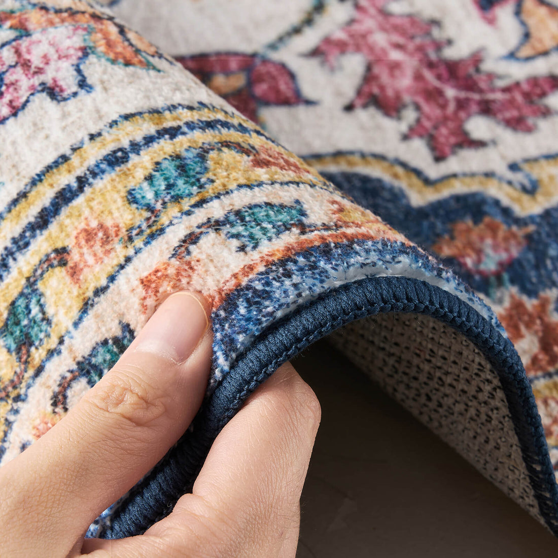 Bohemian vintage washable rug allowing simple cleaning for busy homes