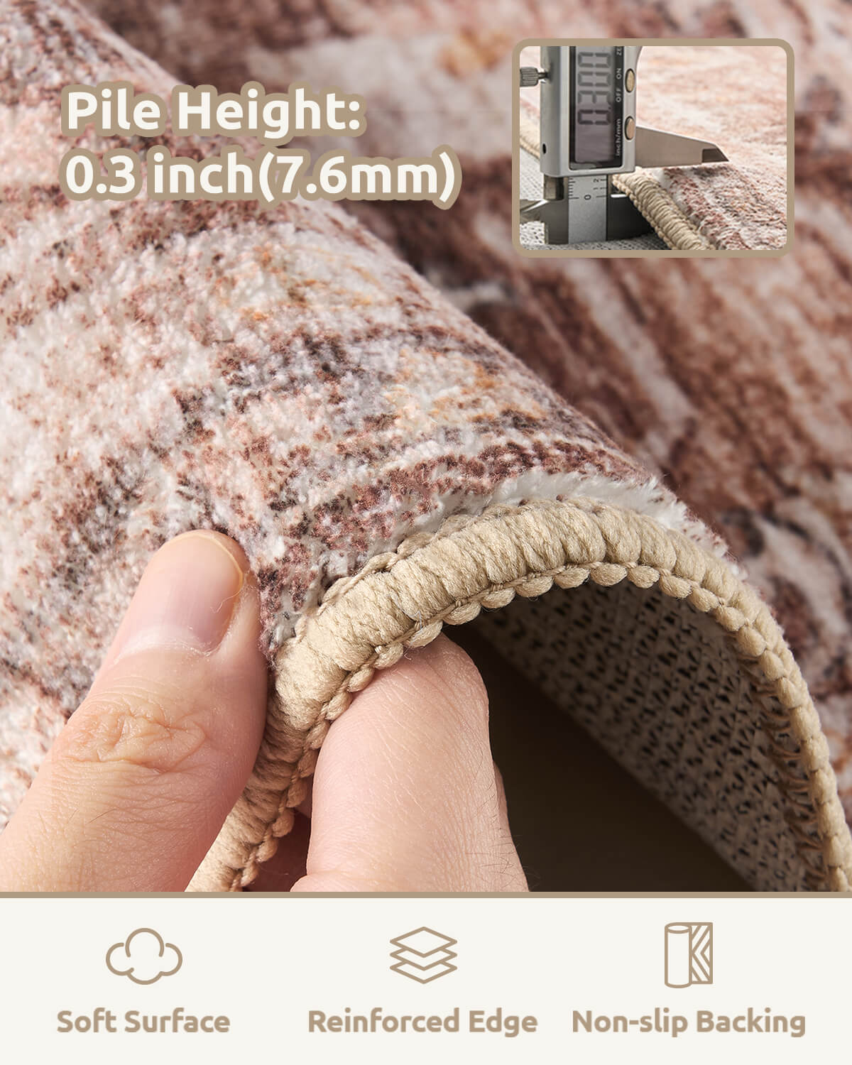 Non-slip boho vintage rug designed for active homes with children and pets