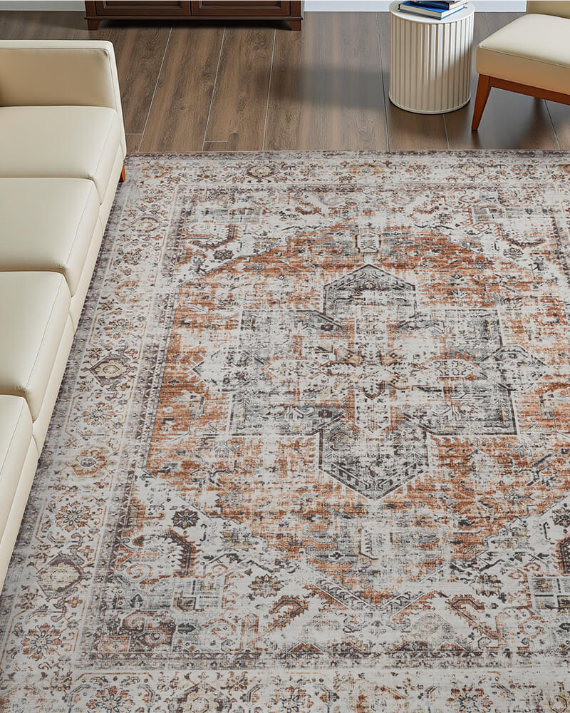 Washable boho area rug perfect for family entertainment and common home spaces