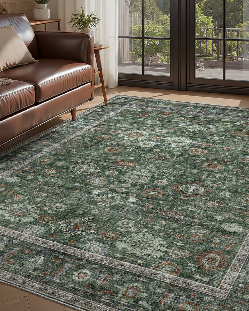 Machine washable vintage area rug perfect for high traffic spaces with easy maintenance