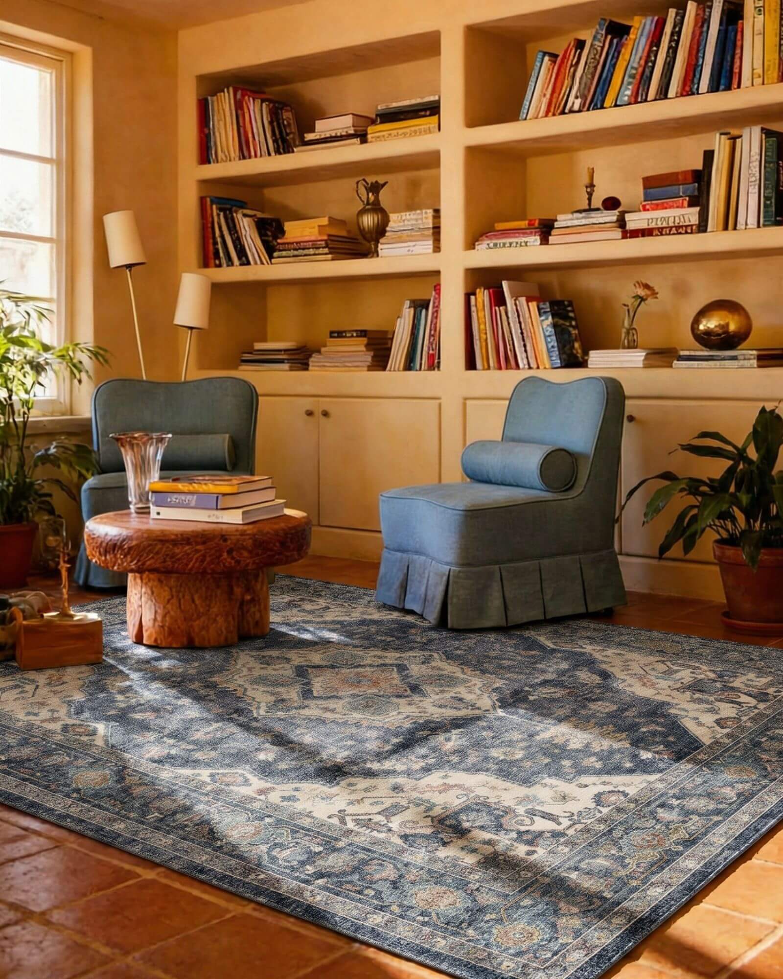 Selene Washable Area Rug - Blue/Beige