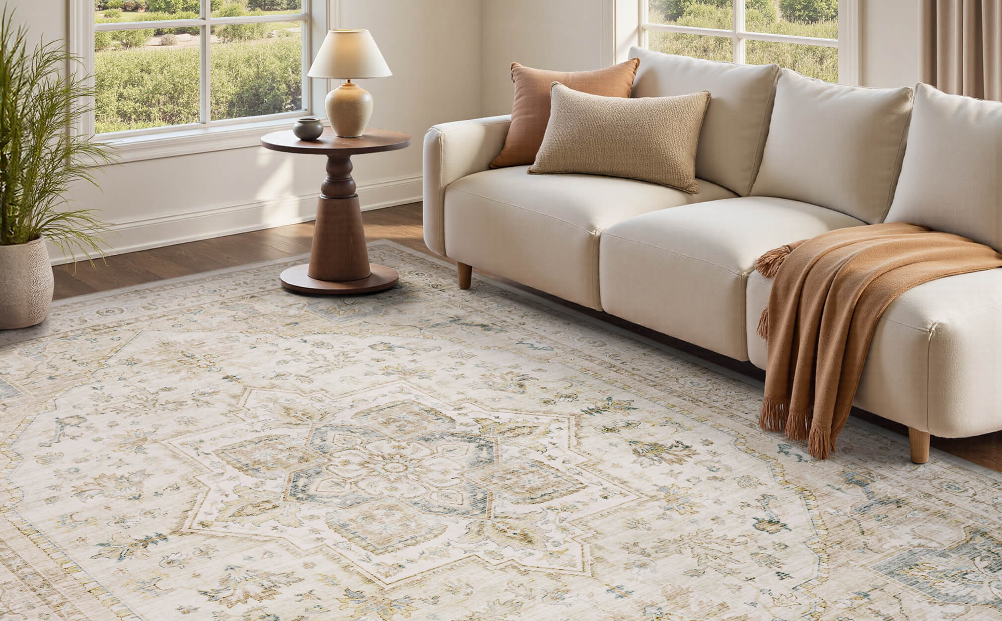 Traditional vintage area rug offering soft comfort underfoot