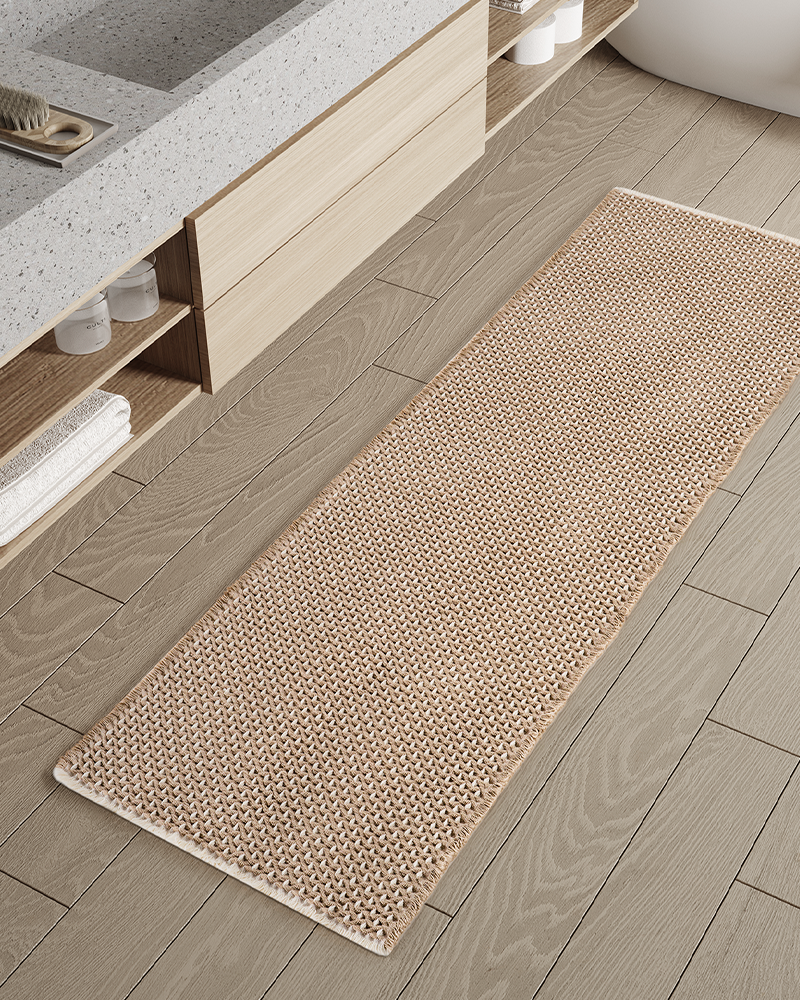 Non-slip 3D checkered bath mat with tassels, super absorbent and soft.