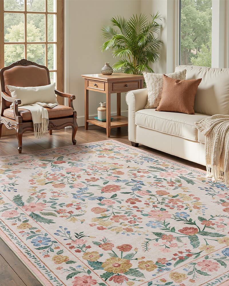 Classic Vintage Floral Rug | Machine Washable & Durable | MontVoo