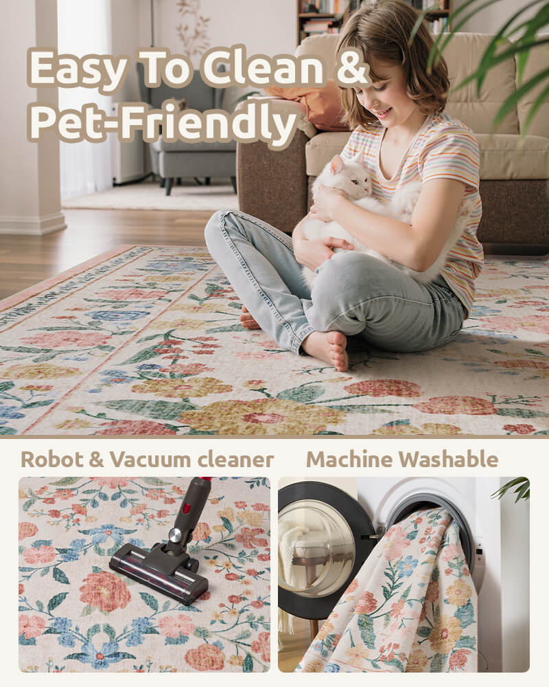 Washable vintage rug made for traditional homes with modern needs