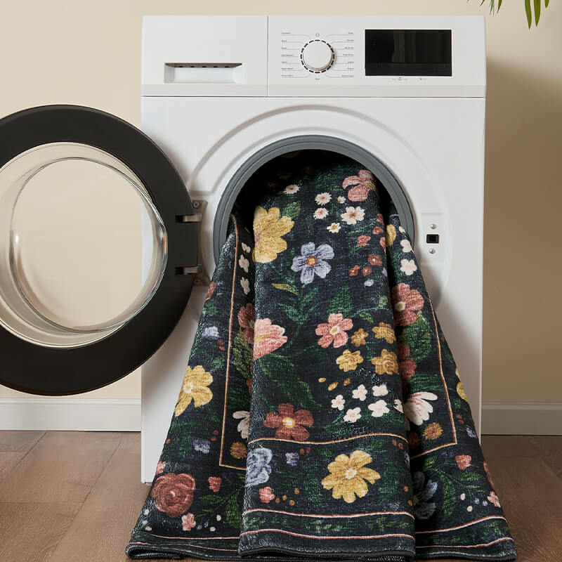 Washable vintage area rug supporting practical daily living