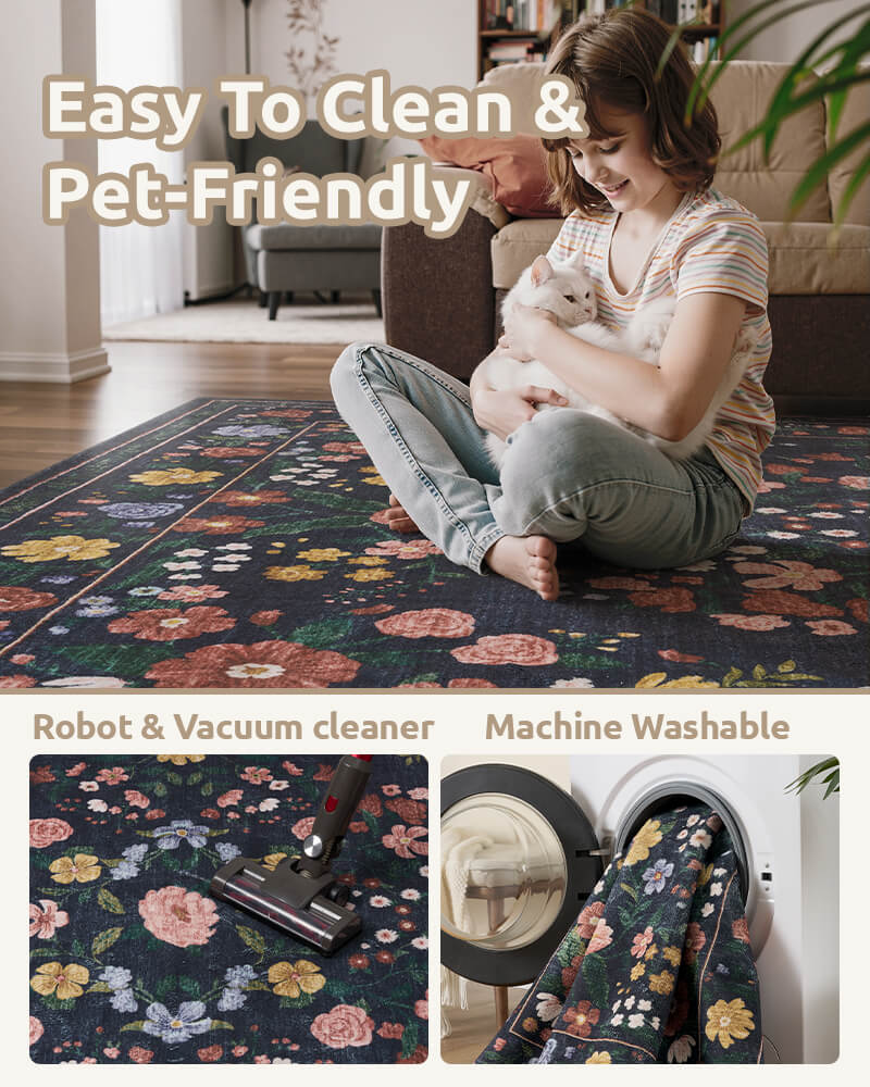 Vintage-inspired area rug built for comfort in active homes
