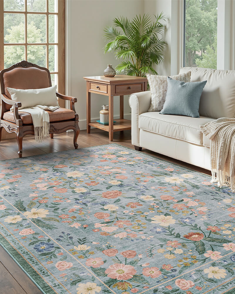 Rustic Vintage Floral Washable Rug | Soft & Non-Slip | MontVoo