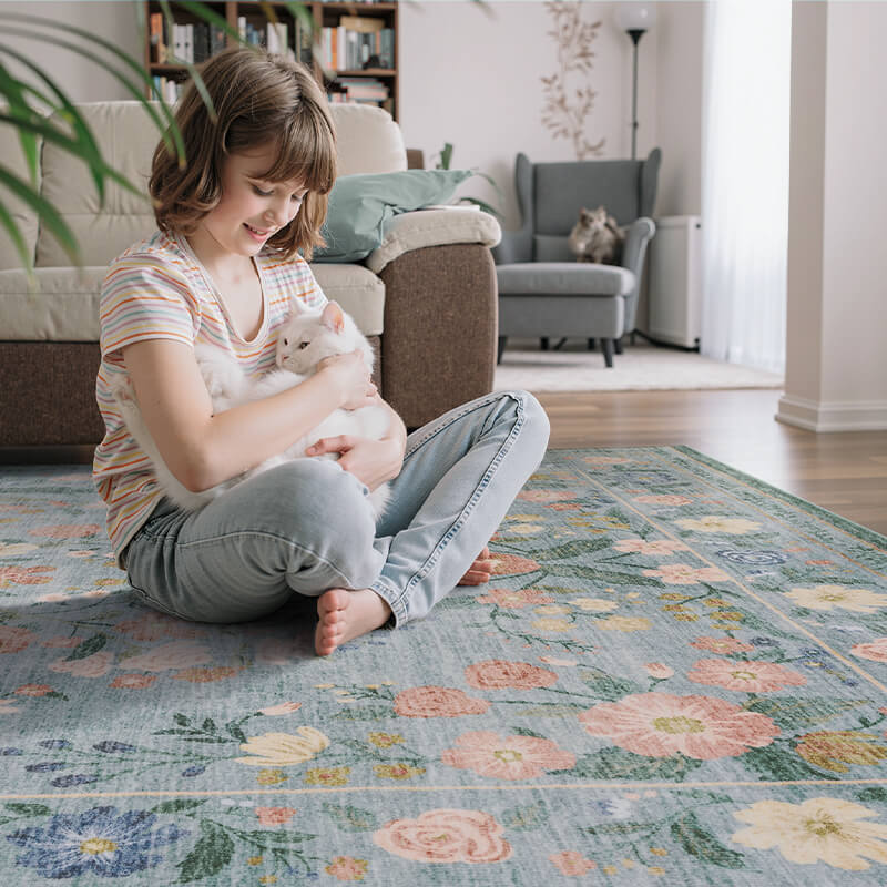 Vintage area rug built for stability in busy home settings