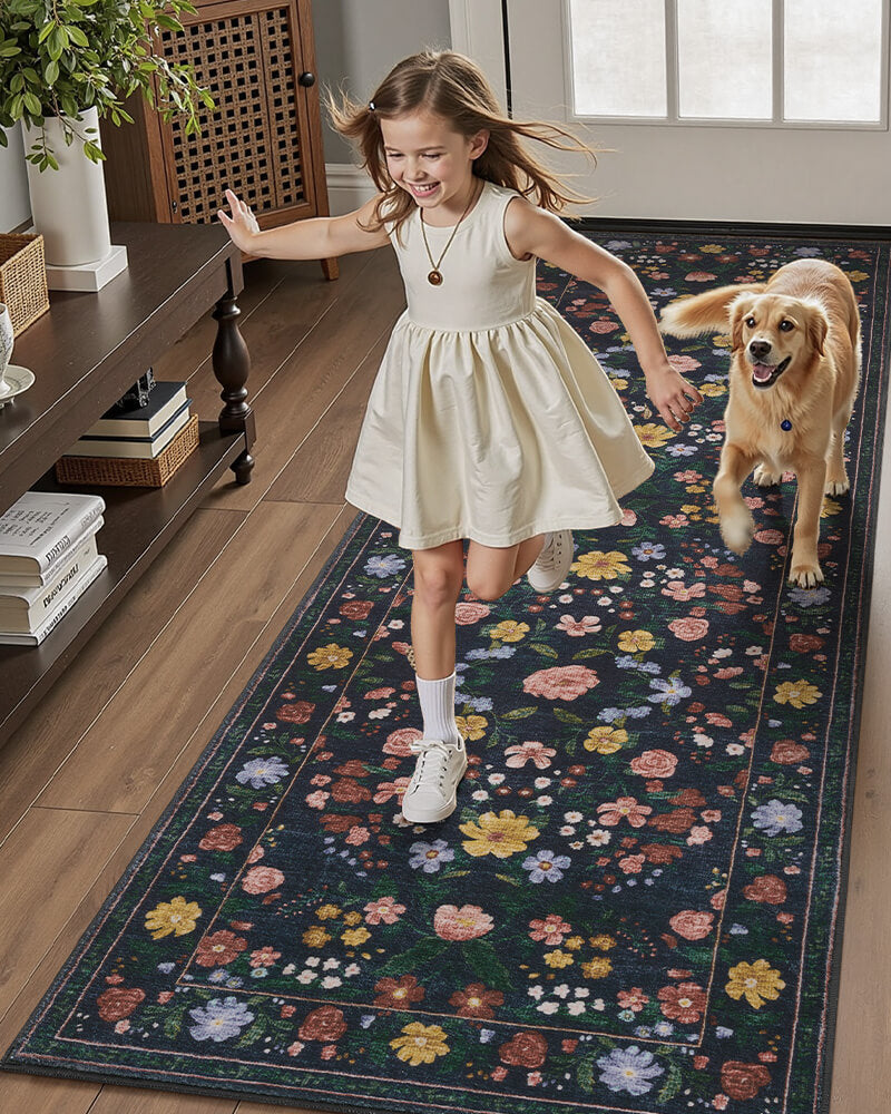 Vintage washable area rug offering long-lasting comfort