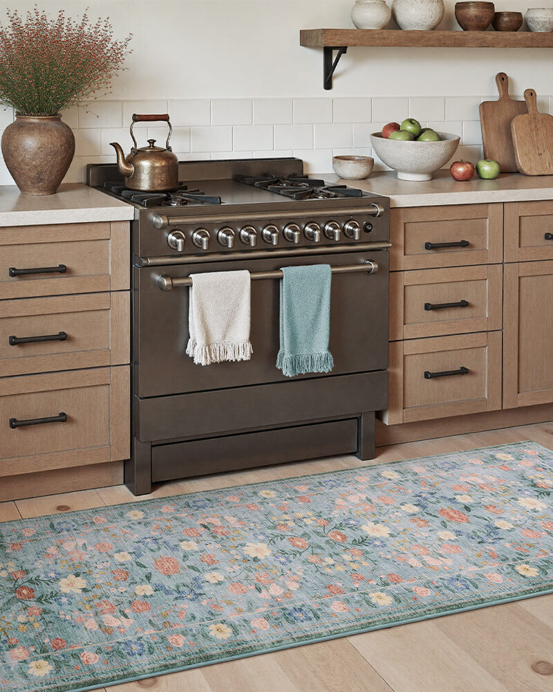 Washable vintage area rug supporting effortless home care