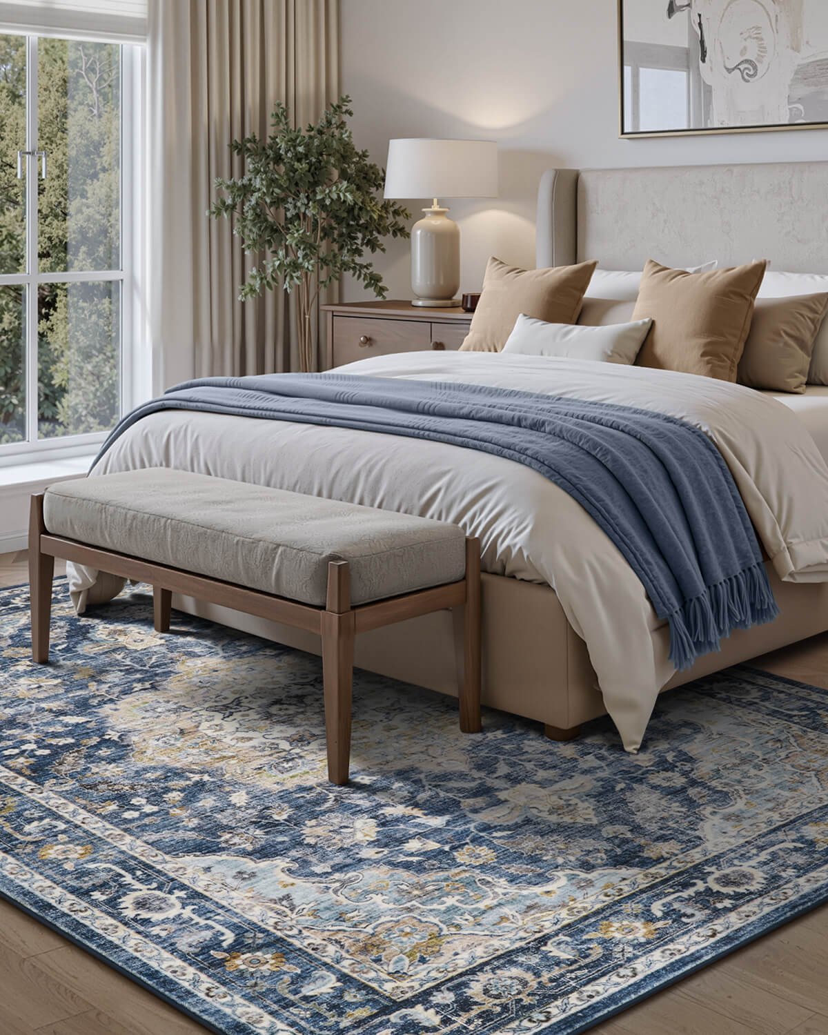 Floral vintage area rug bringing elegance and practicality to family living