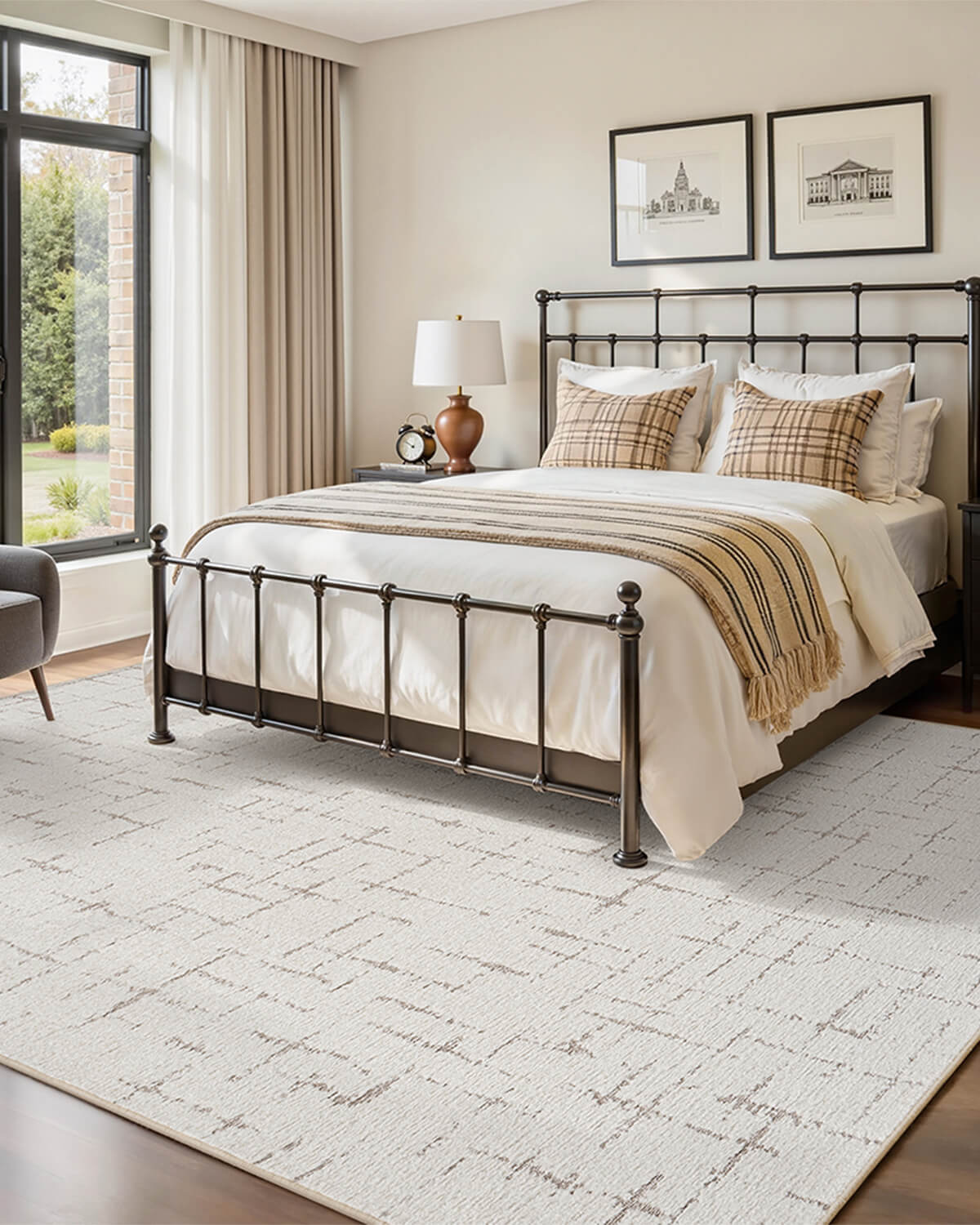 This modern line area rug is a practical choice for homes with pets and kids, offering machine washable care and a soft everyday feel.