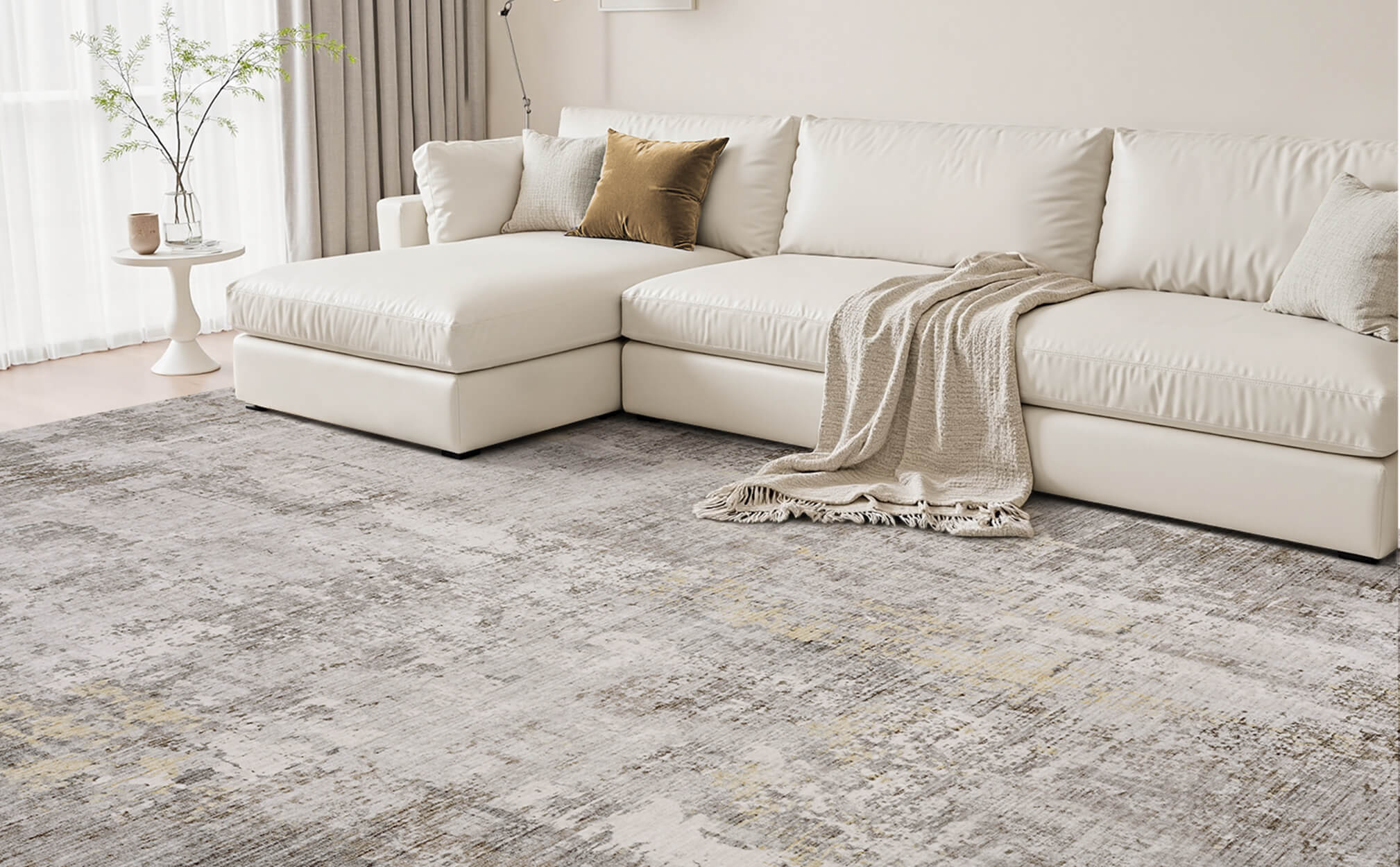 Contemporary abstract rug with flowing linear patterns for visual movement