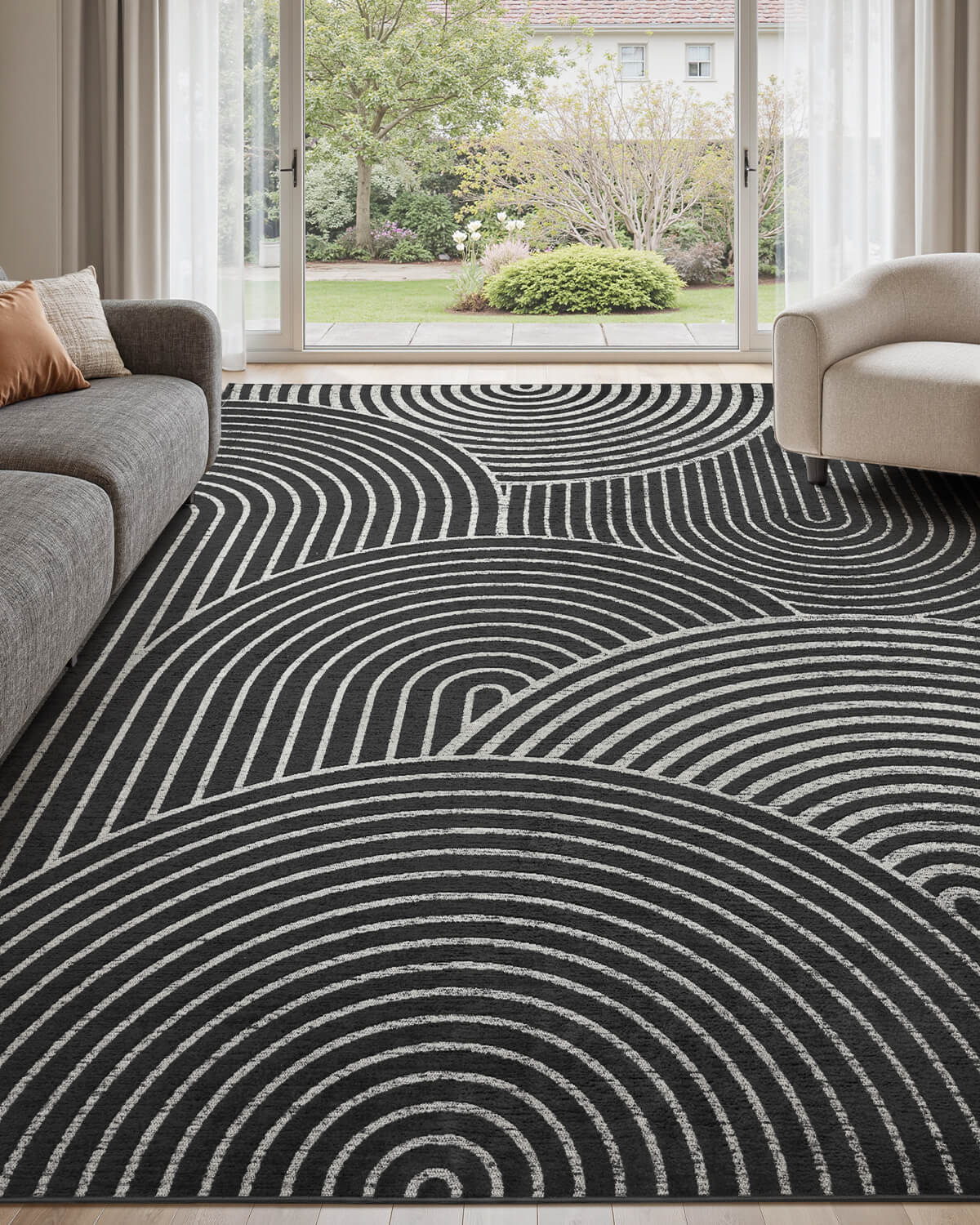 Abstract line rug with machine washable design for busy lifestyles