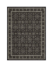 A dark charcoal vintage washable area rug features a classic medallion-inspired pattern, faded ornamental border, and soft low-pile design for elegant living rooms, bedrooms, and timeless home decor.