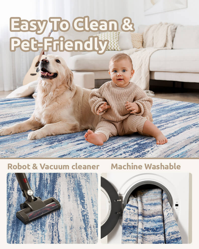Non-slip modern area rug made for family-friendly living spaces
