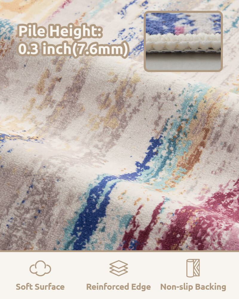 Modern washable rug designed to stay flat and comfortable on smooth floors