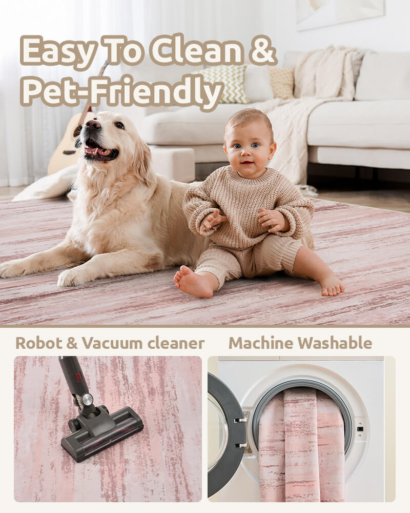 Low-profile modern rug with washable design for high-traffic spaces