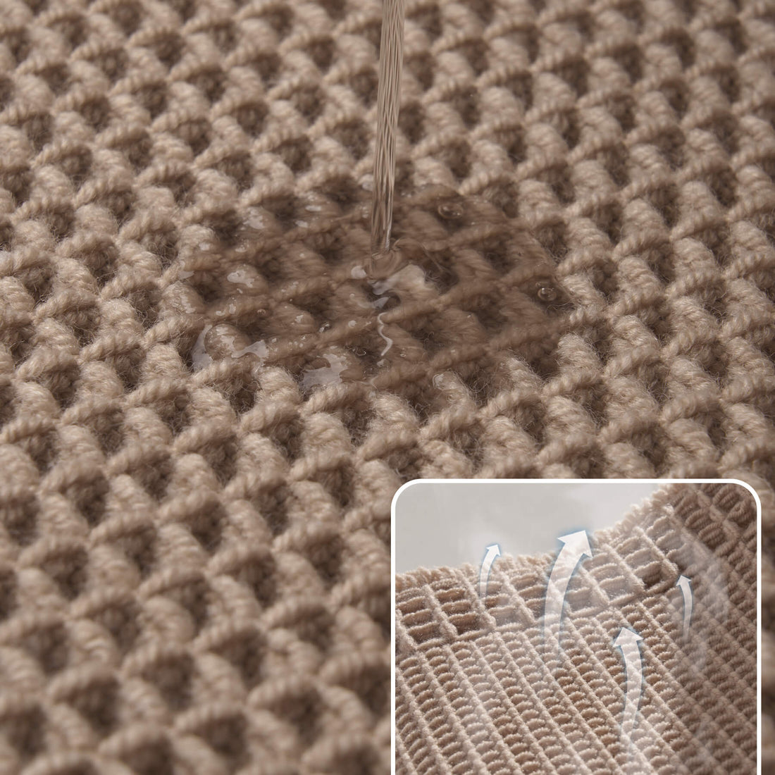 Decorative bath mat with waffle texture and tassel detailing for stylish bathrooms