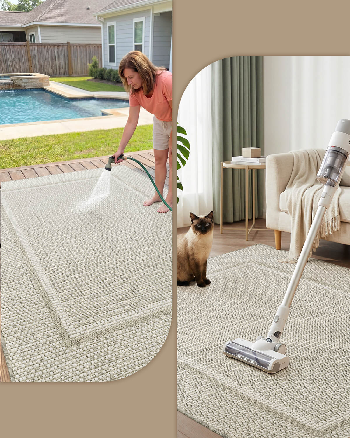 Quick dry indoor outdoor rug ideal for busy households requiring low maintenance cleaning