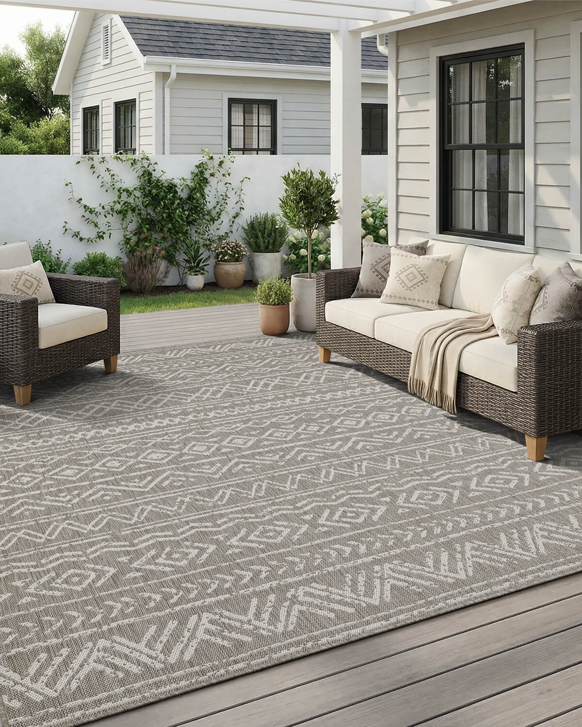 Textured indoor outdoor rug enhancing modern home decor and patio style with practical durable performance