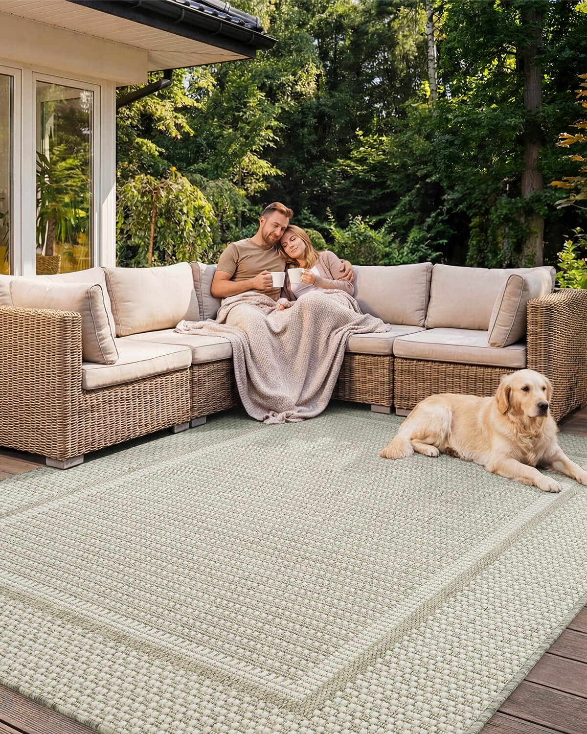 Indoor outdoor rug featuring textured surface that suits modern indoor and outdoor homes
