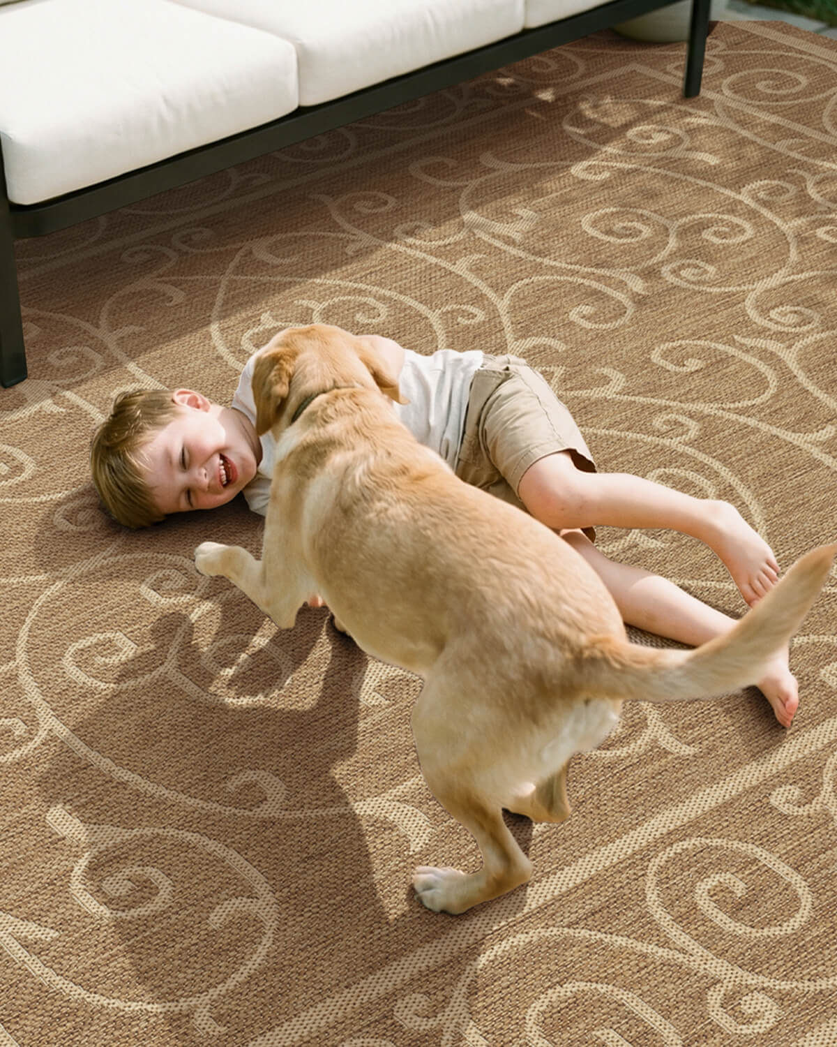 Indoor outdoor rug ideal for pets kids and easy clean family homes