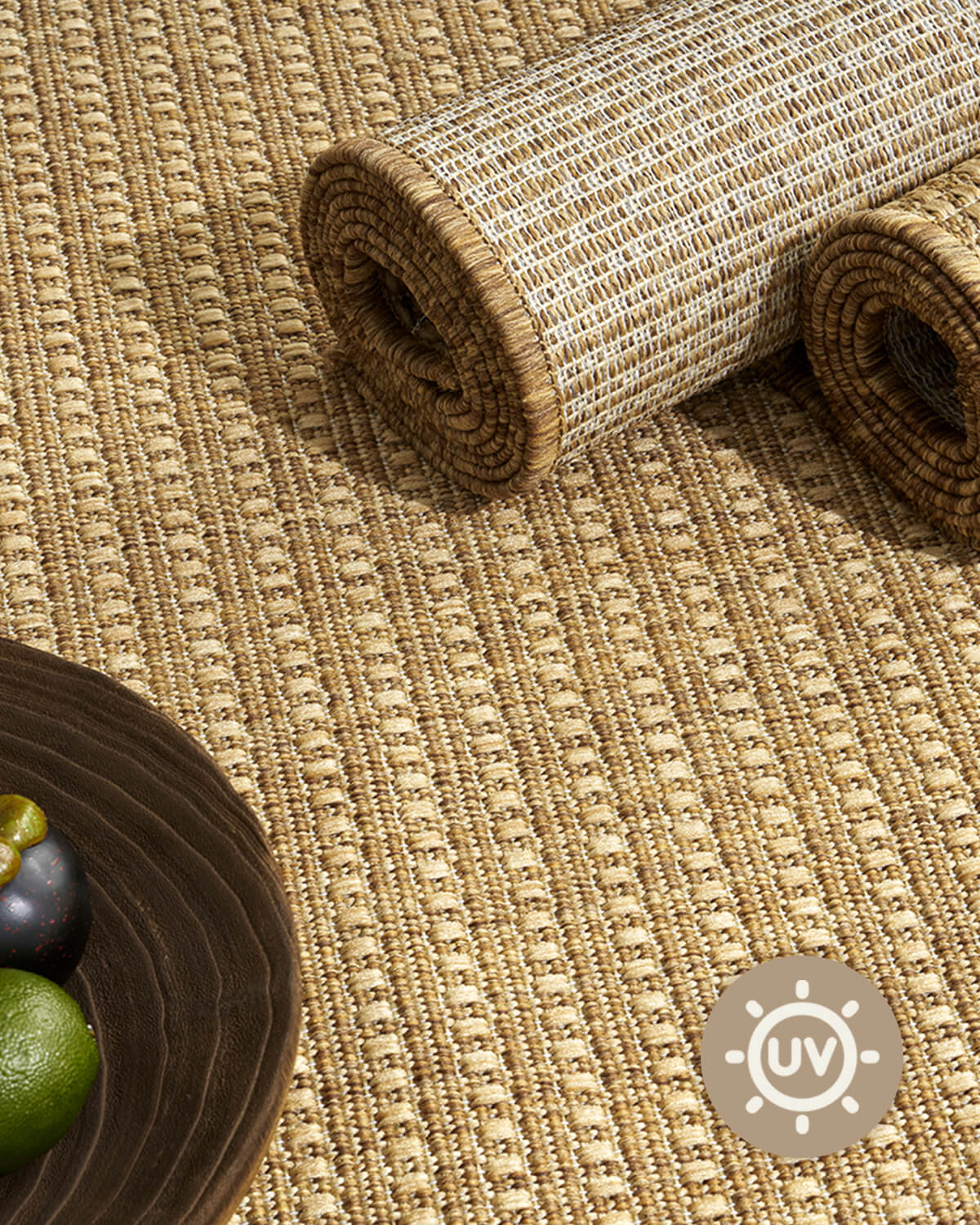 Indoor outdoor rug suitable for modern home interiors and outdoor relaxation spaces