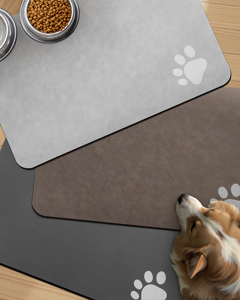 Silicone-free pet feeding mat alternative, no stain dog water bowl mat with quick drying surface.