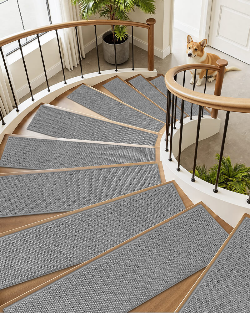 Peel and stick stair treads for quick installation without tools