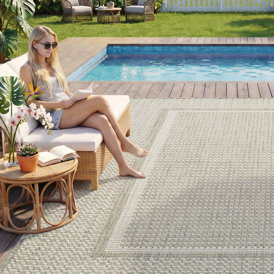 Washable indoor outdoor area rug built for family homes with pets kids and everyday activity