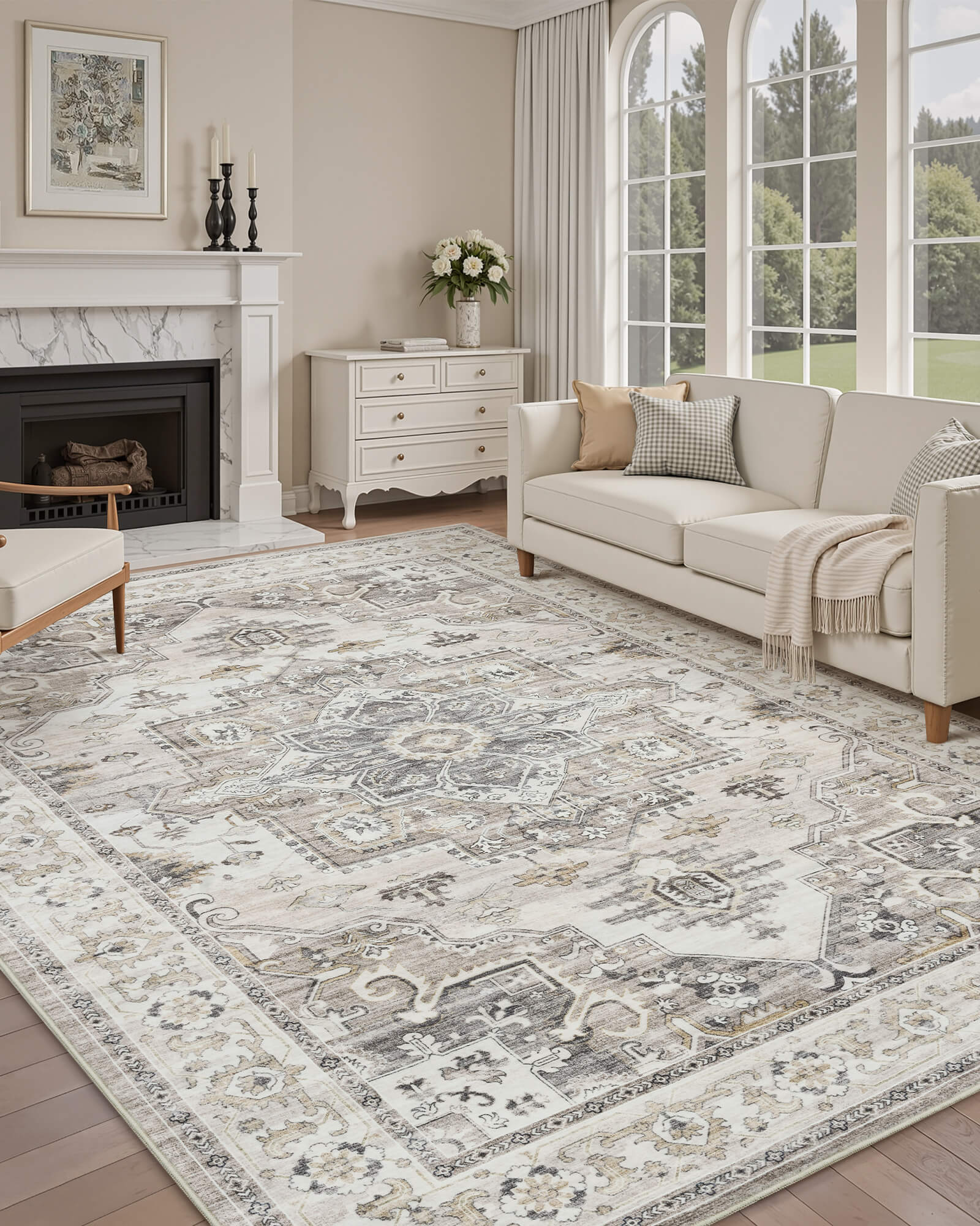 Florelle Washable Area Rug -  Brown