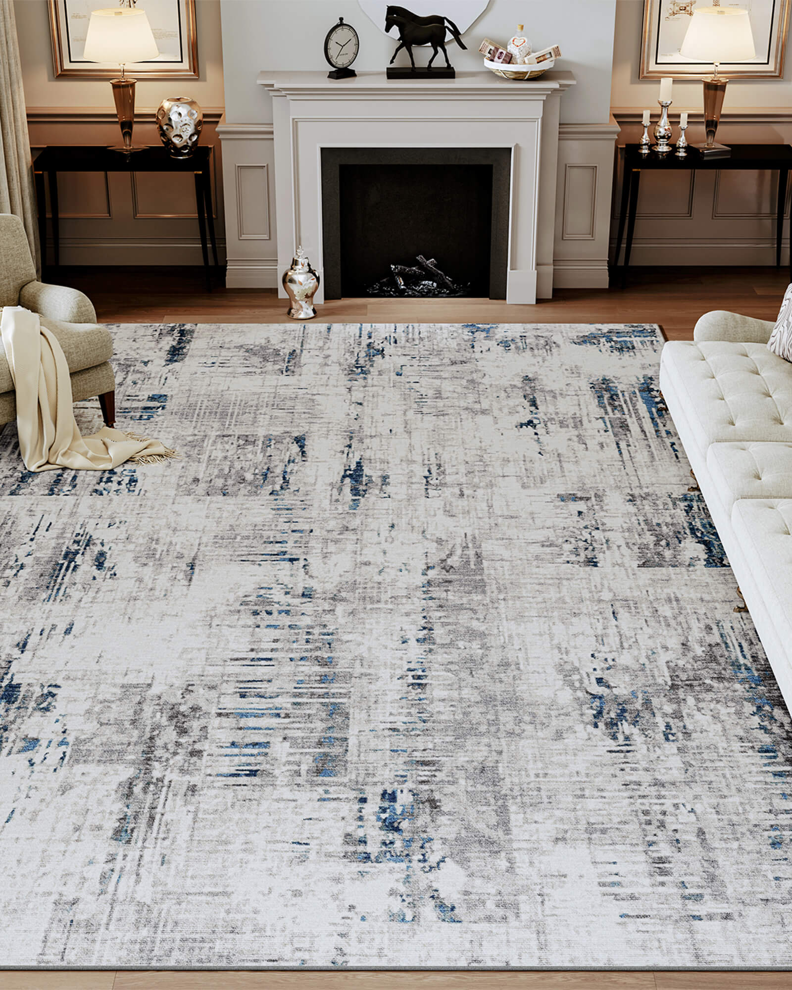 Doodle Washable Area Rug -  Blue