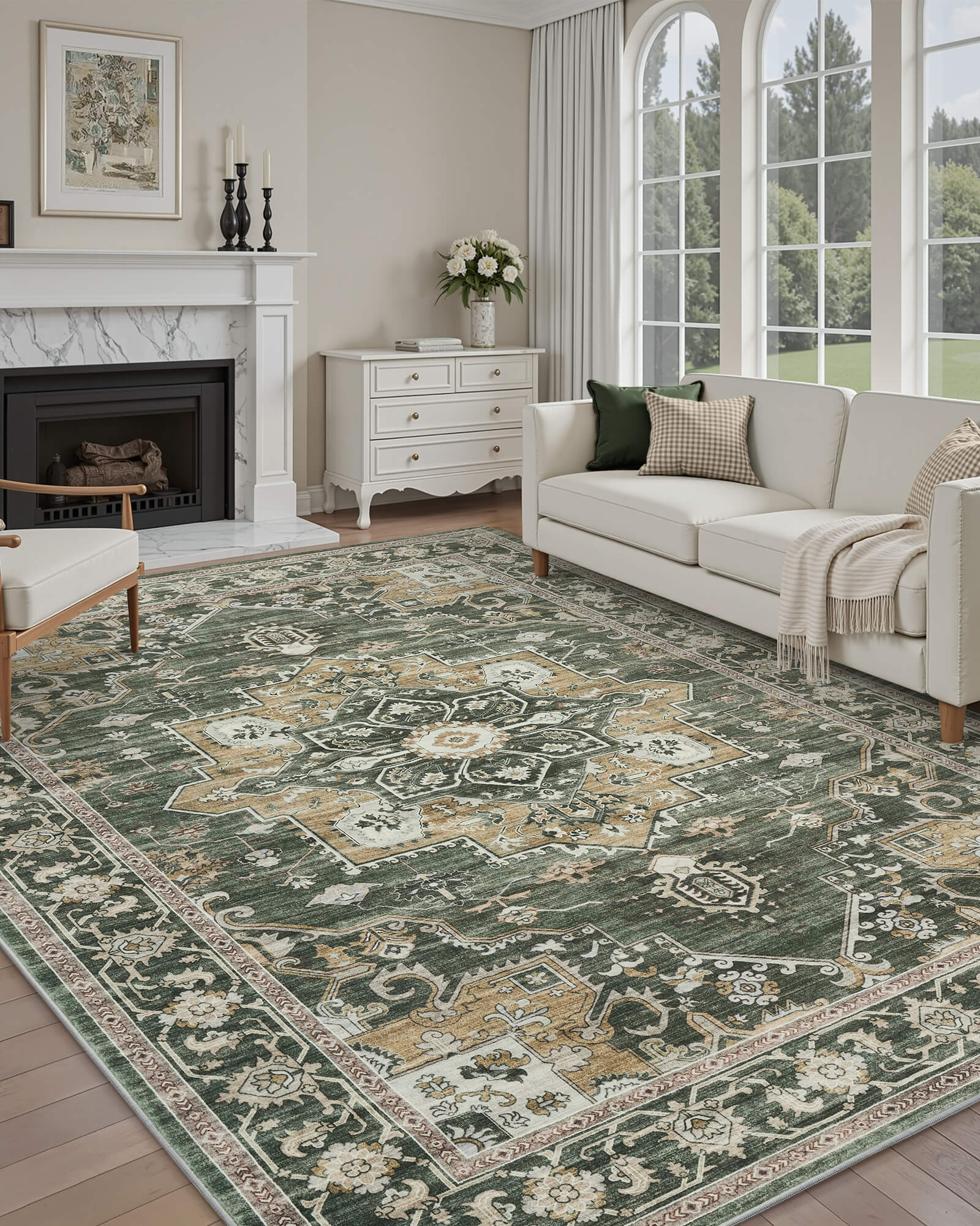 Florelle Washable Area Rug -  Green
