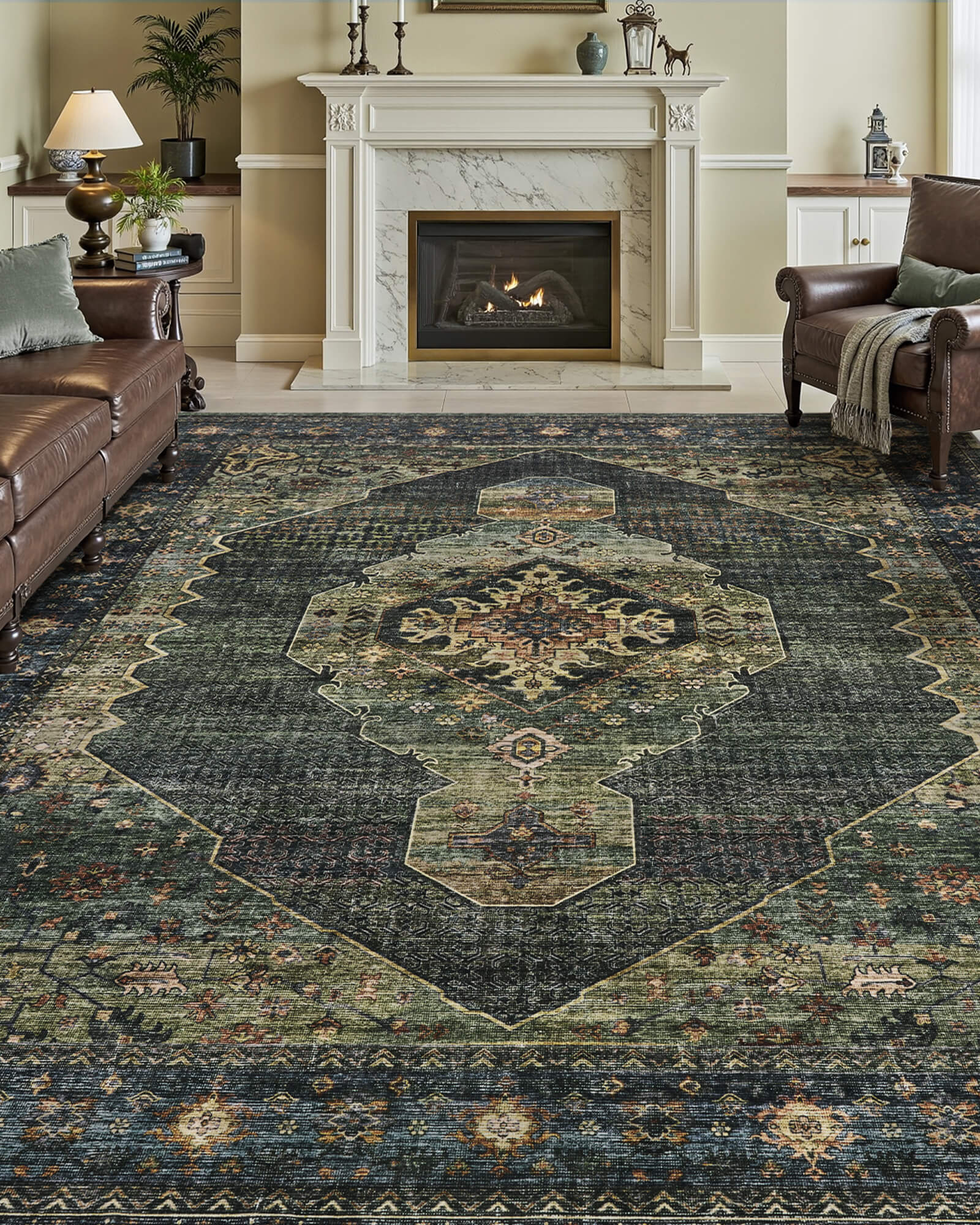 Lunelle Washable Area Rug -  Dark Green