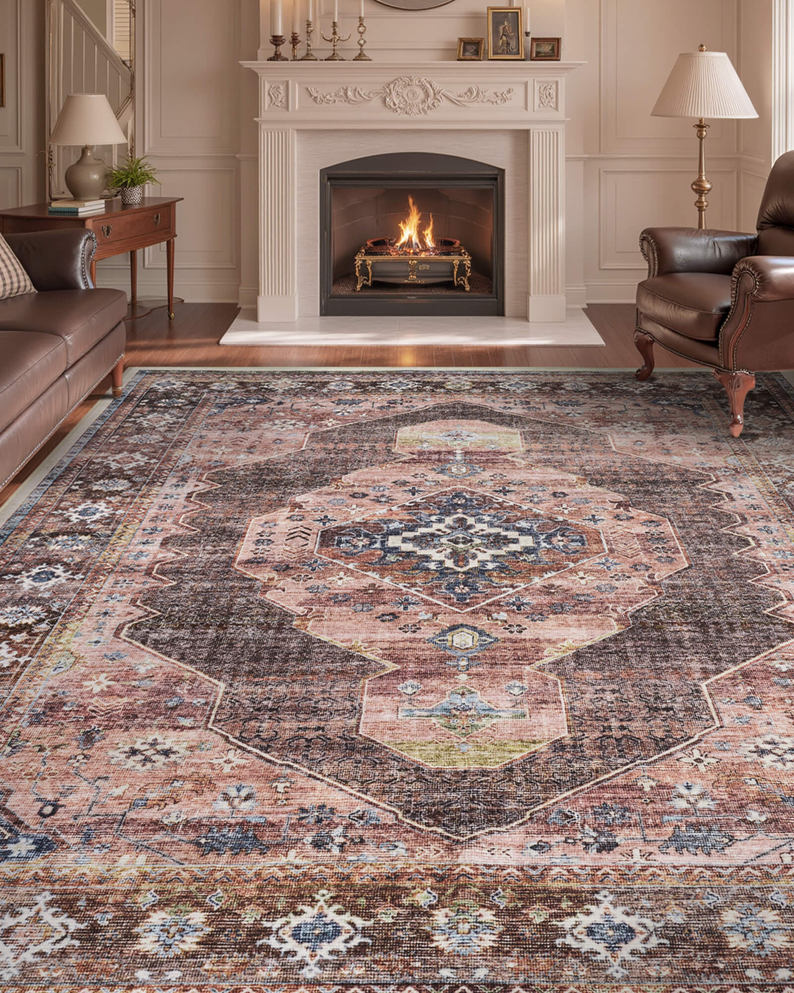 Lunelle Washable Area Rug -  Pink/Brown