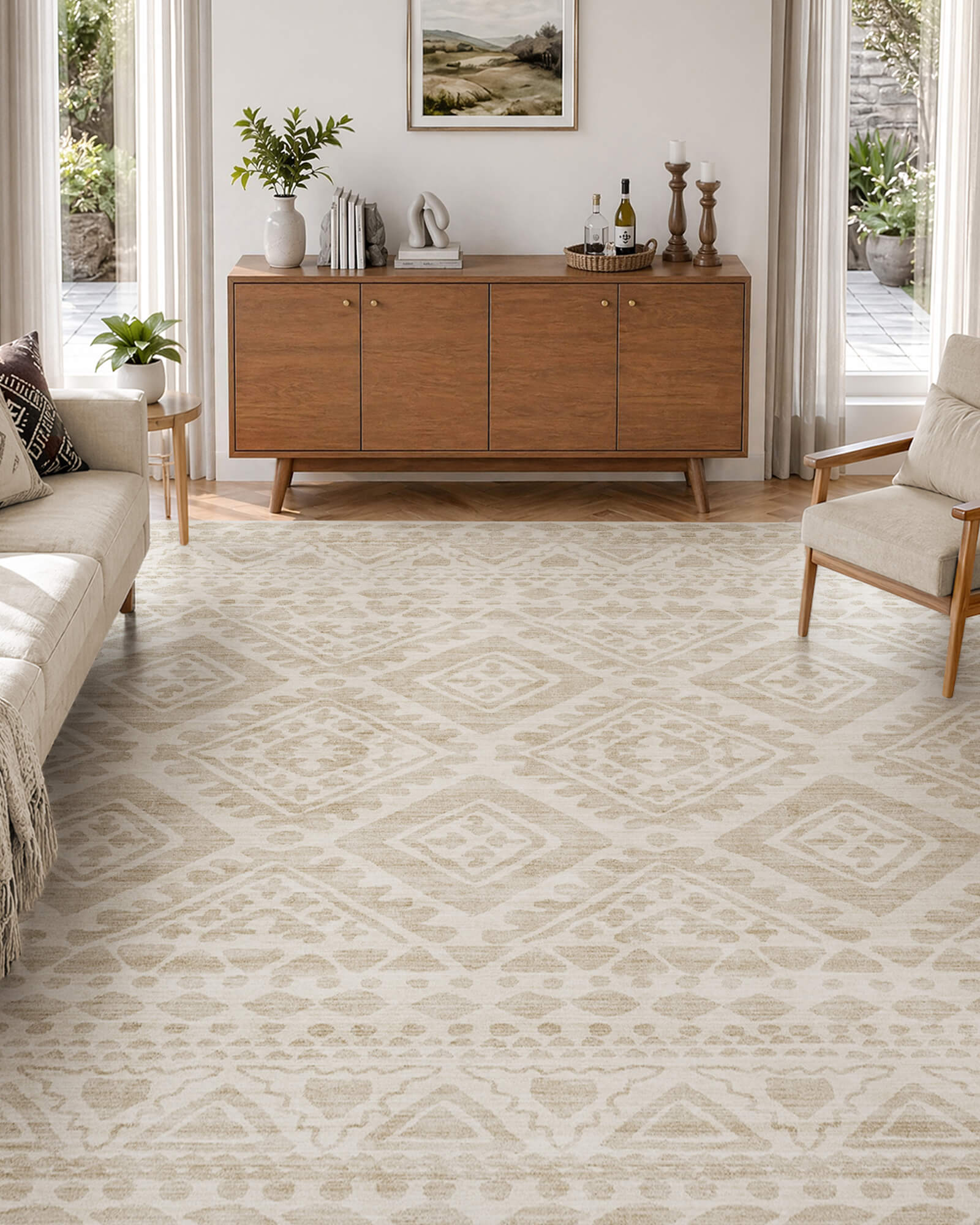 Maze Washable Area Rug - Beige