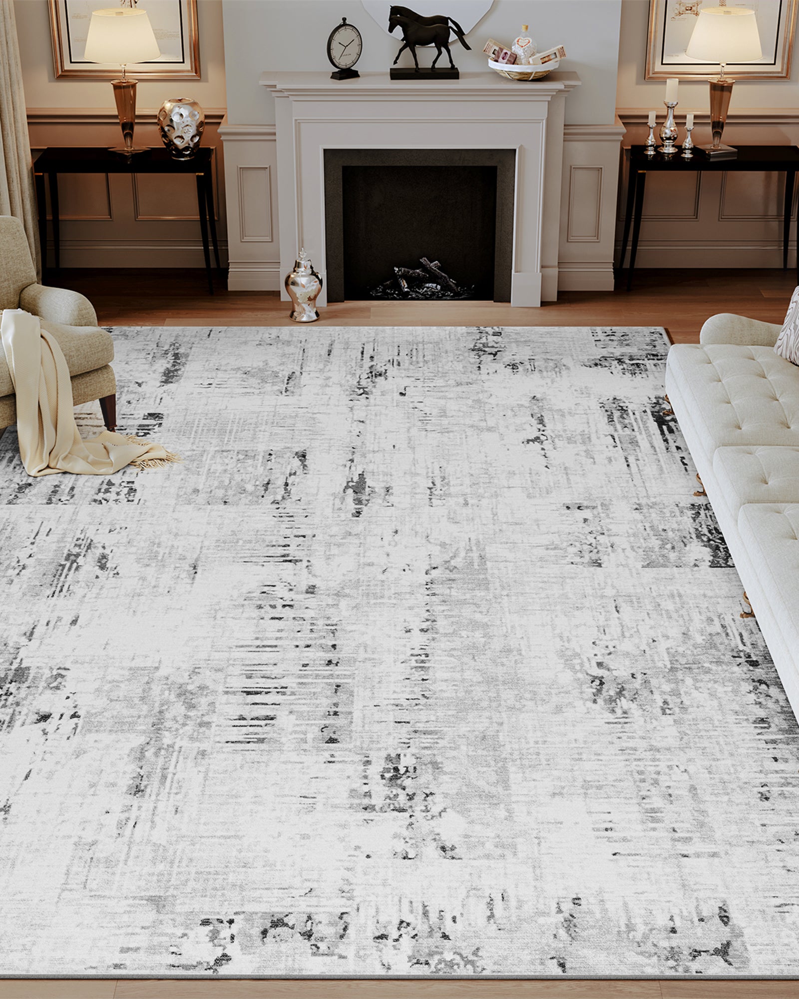 Doodle Washable Area Rug -  Gray