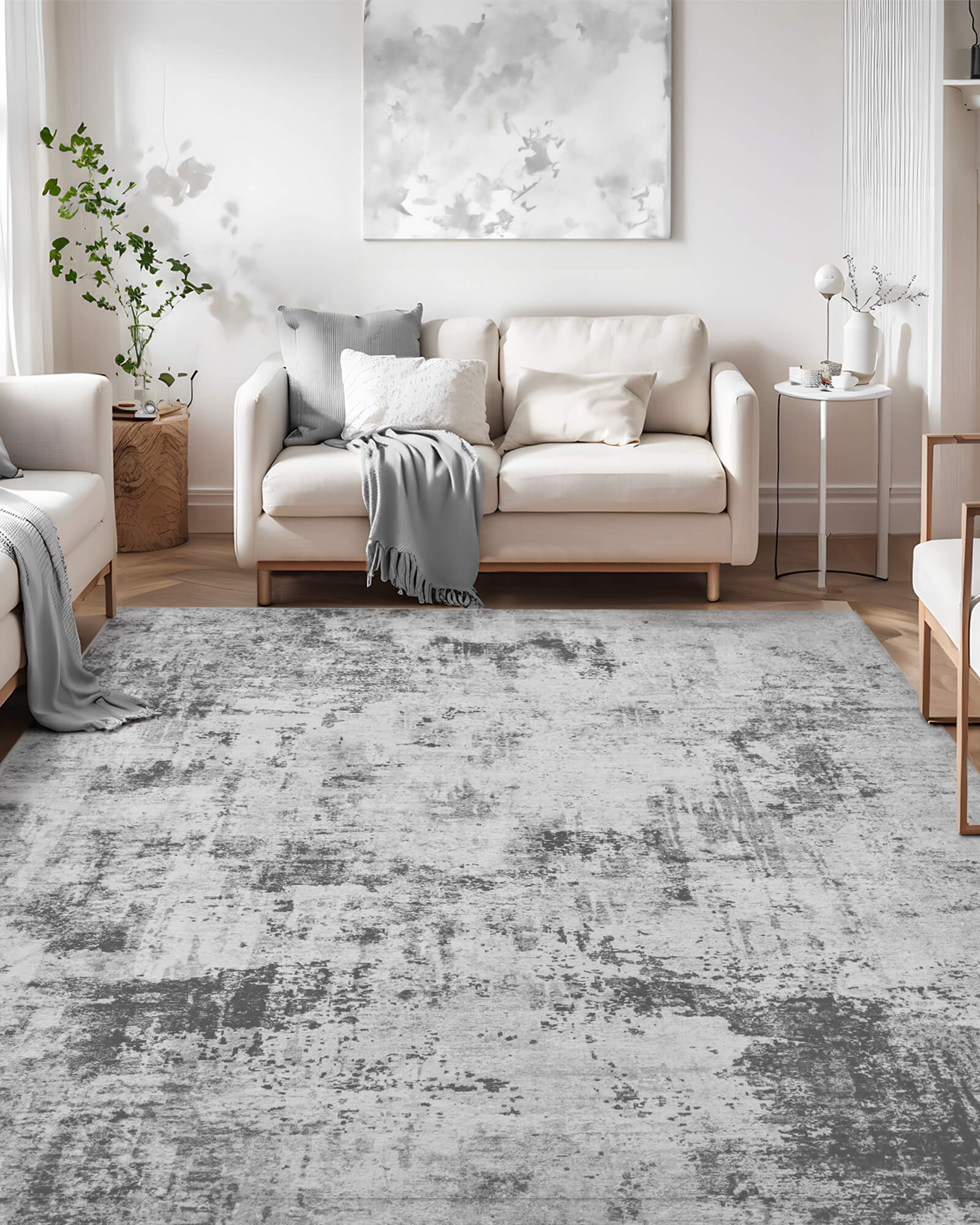 Aura Washable Area Rug -  Gray