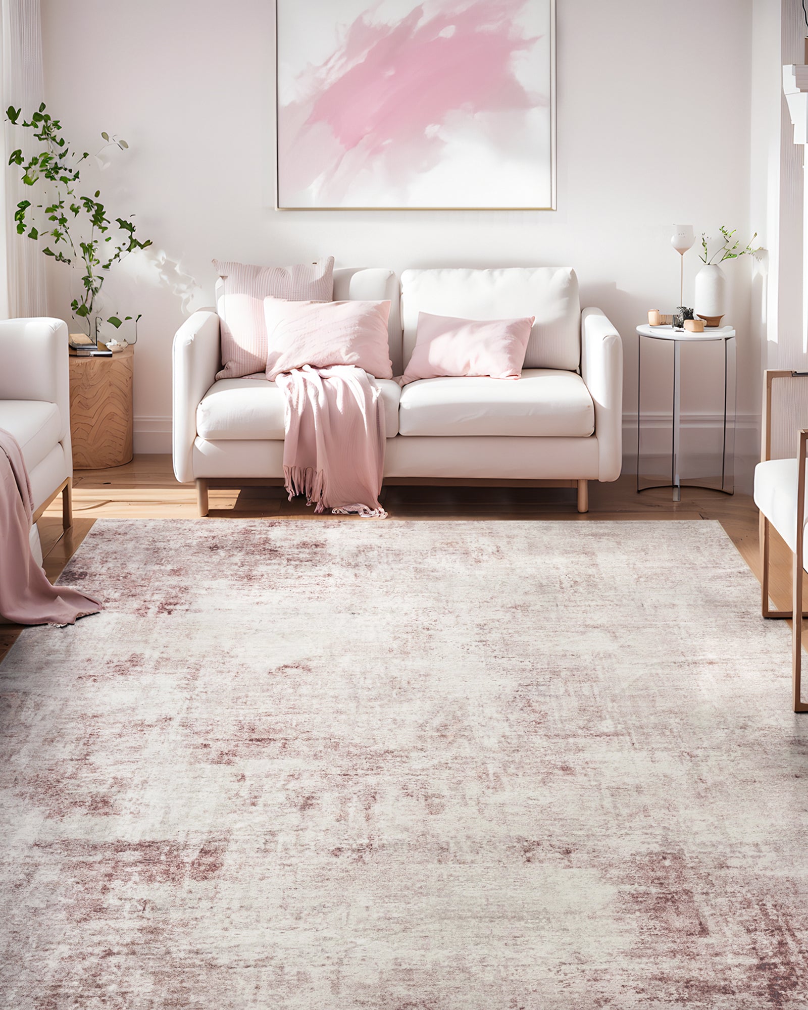 Aura Washable Area Rug -  Pink