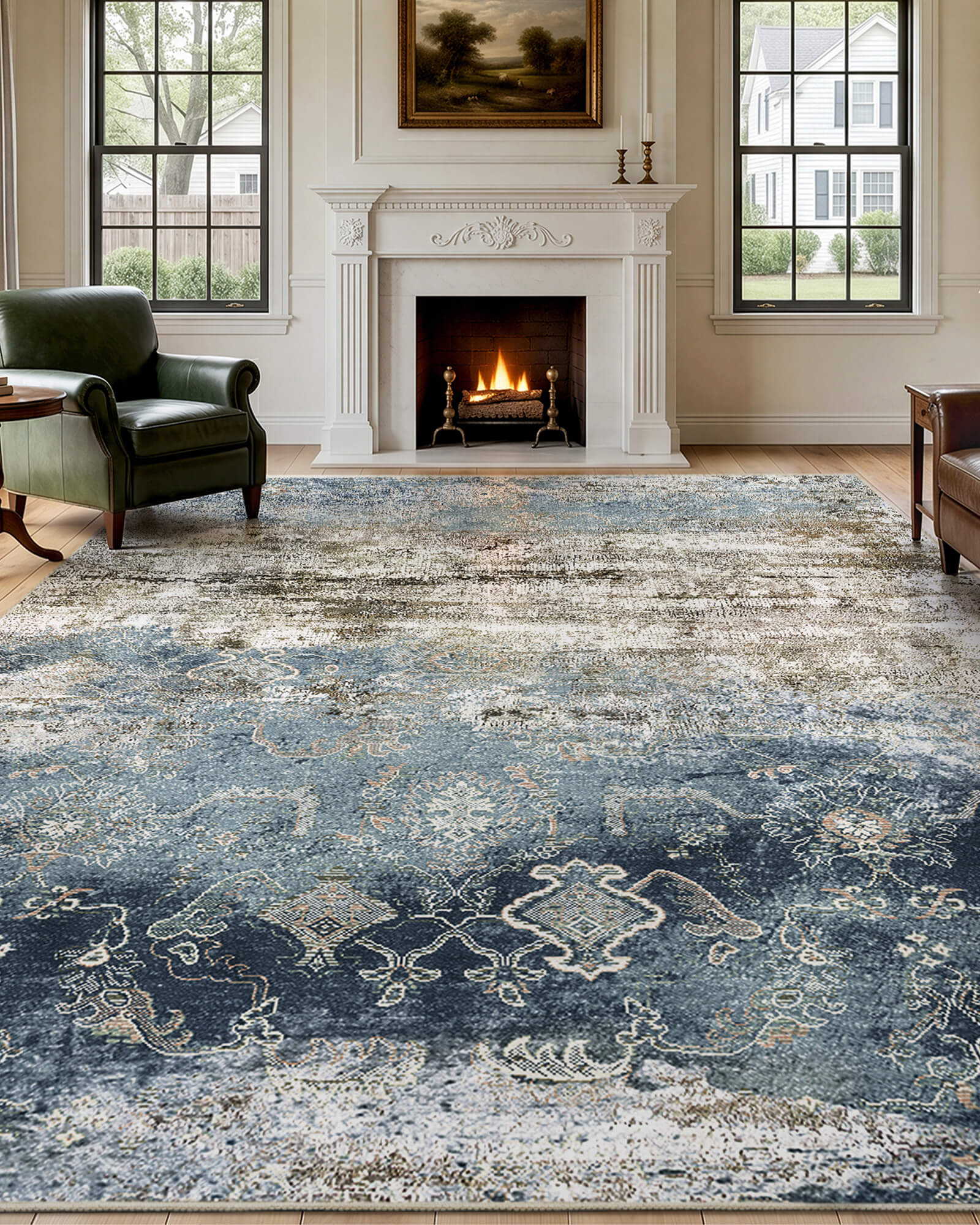 Mirage Washable Area Rug -  Blue