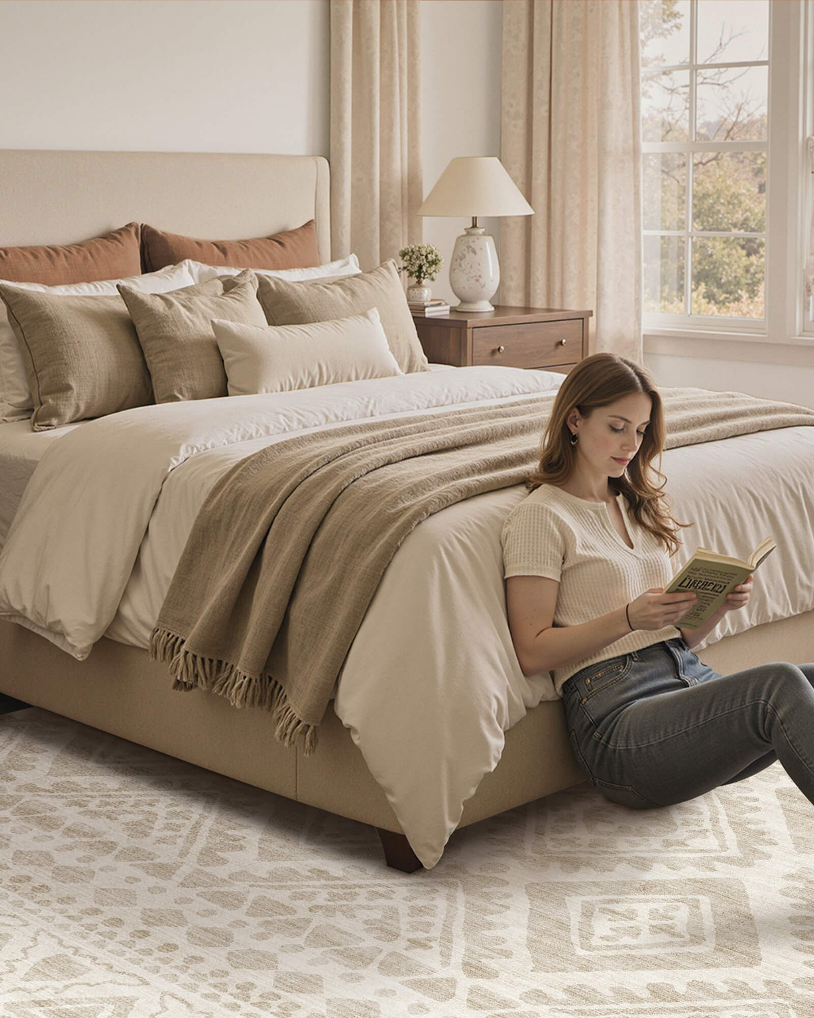 Maze Washable Area Rug - Beige