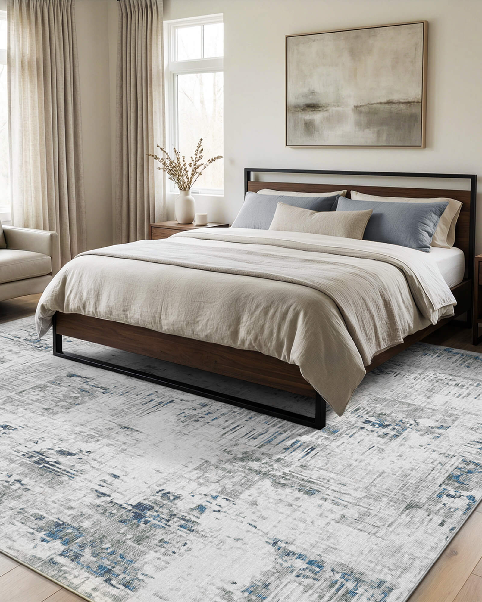 Doodle Washable Area Rug -  Blue