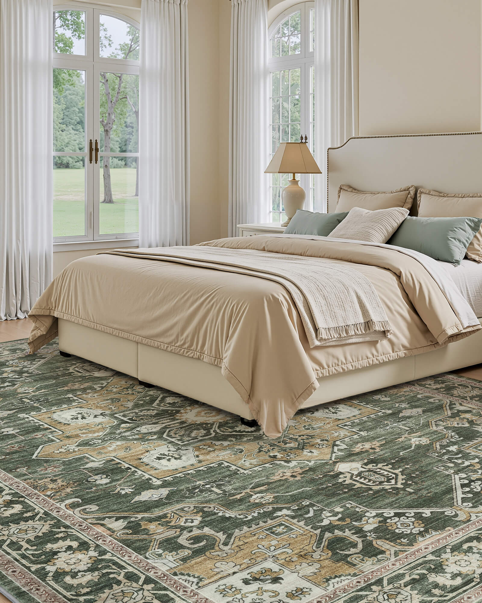 Florelle Washable Area Rug -  Green